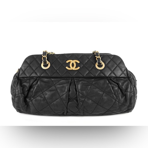 CHANEL Black Quilted Iridescent Calfskin Leather Chain Strap Bowling Bag - Picture 2 of 10